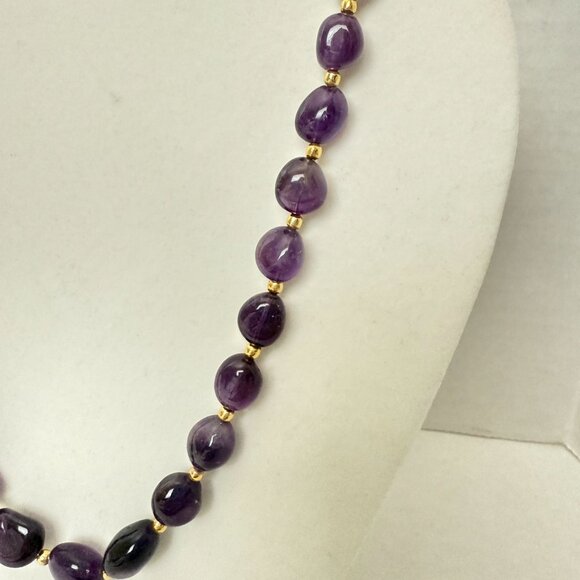 Stauer Lusso Amethyst Beaded Necklace Gold-Tone Accents Adjustable Chain 18-20" - Picture 7 of 10